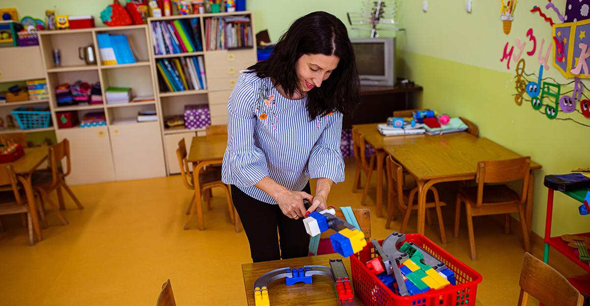 Teacher preparing her classroom